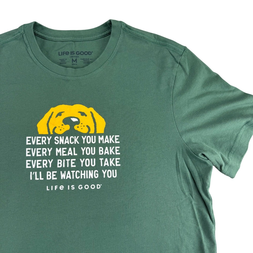 Life is Good Mens Crusher Green Dog Snack Parody Graphic T-Shirt Medium M